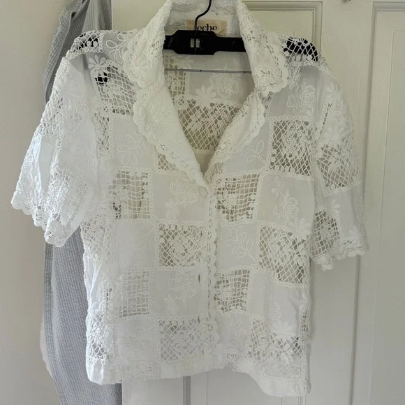 Eche White Lace Button-Up Blouse - Picture 2 of 3